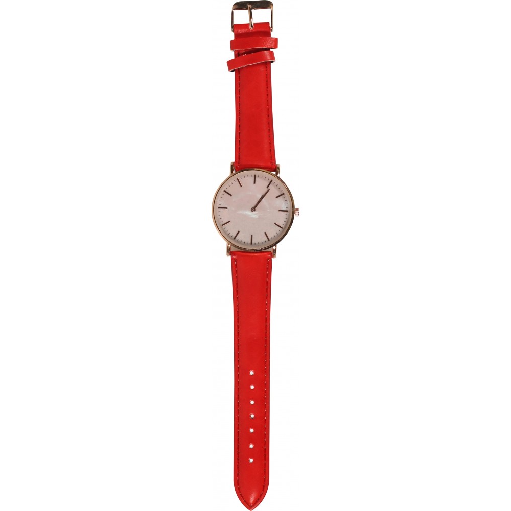 Armbanduhr mit goldig-rosa Rahmen und Perlmutter Zifferblatt - Armband - Rot - Fashion
