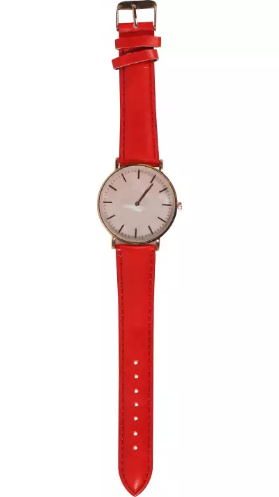 Montre boitier or rose avec cadran nacré rose - Bracelet - Rouge - Fashion