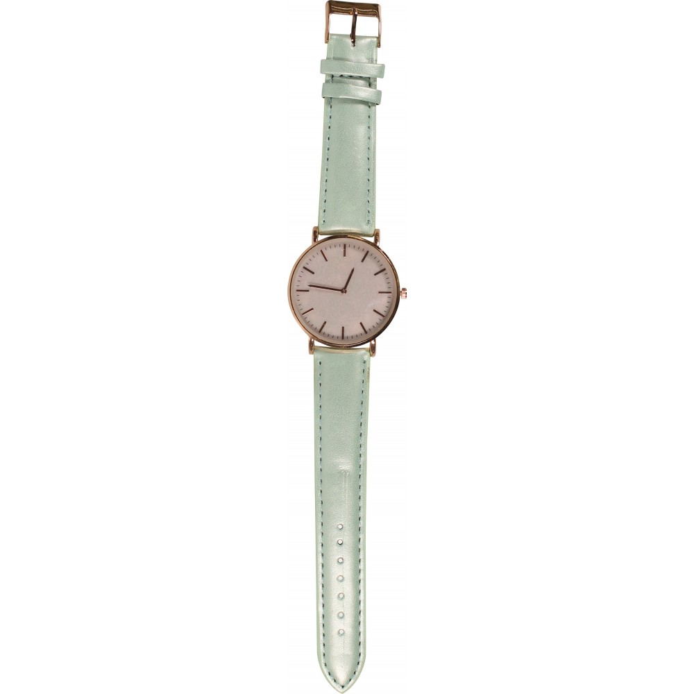 Armbanduhr mit goldig-rosa Rahmen und Perlmutter Zifferblatt - Armband - Türkis - Fashion