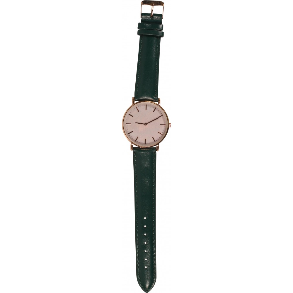 Armbanduhr mit goldig-rosa Rahmen und Perlmutter Zifferblatt - Armband - Dunkelgrün - Fashion