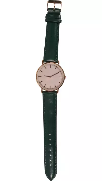 Montre boitier or rose avec cadran nacré rose - Bracelet - Vert foncé - Fashion