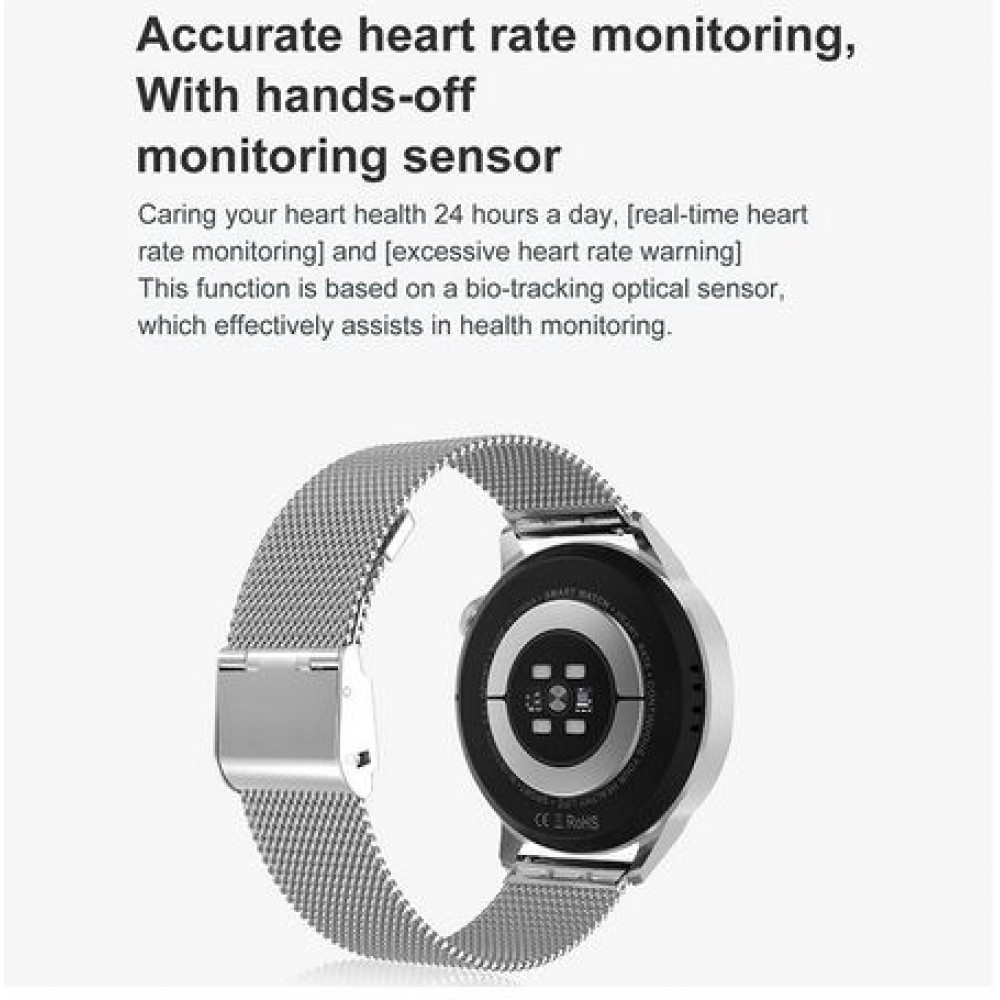 Montre connectée universelle DT4+ avec bracelet milanais en acier NFC/ECG/Sommeil - Argent