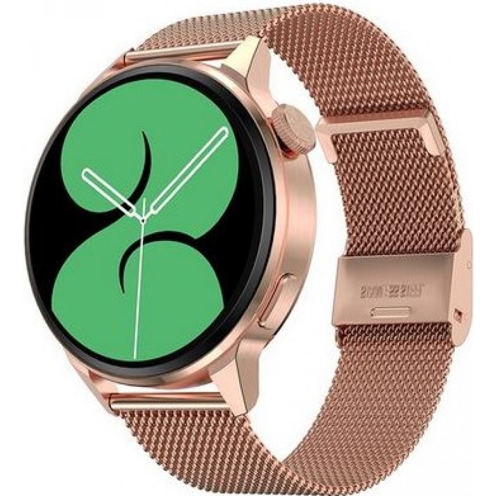 Montre connectée universelle DT4+ avec bracelet milanais en acier NFC/ECG/Sommeil - Or - Rose