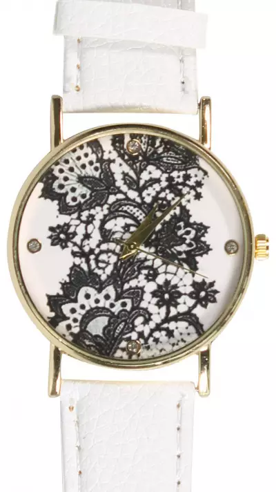 Montre fleurs oriental avec strass - Blanc