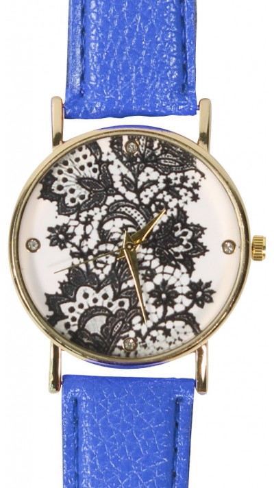 Montre fleurs oriental avec strass - Bleu