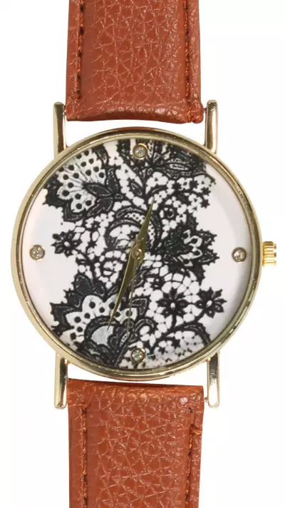 Montre fleurs oriental avec strass - Brun