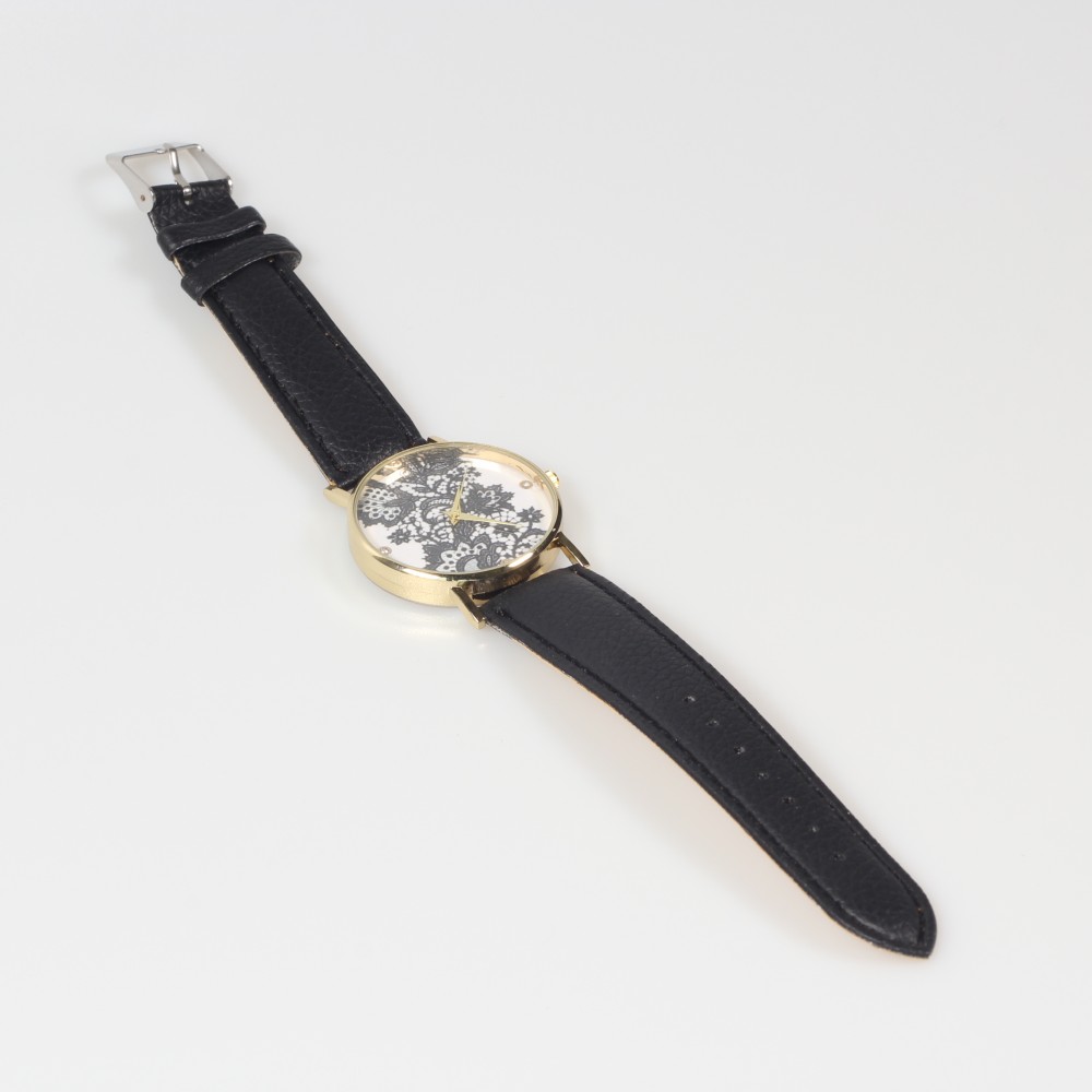 Montre fleurs oriental avec strass - Noir