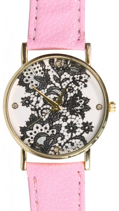 Montre fleurs oriental avec strass - Rose clair