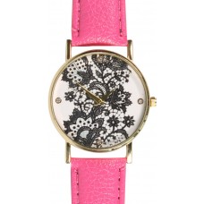 Armbanduhr orientalische Blumen mit Strasssteinen - Dunkelrosa