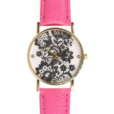 Montre fleurs oriental avec strass - Rose foncé