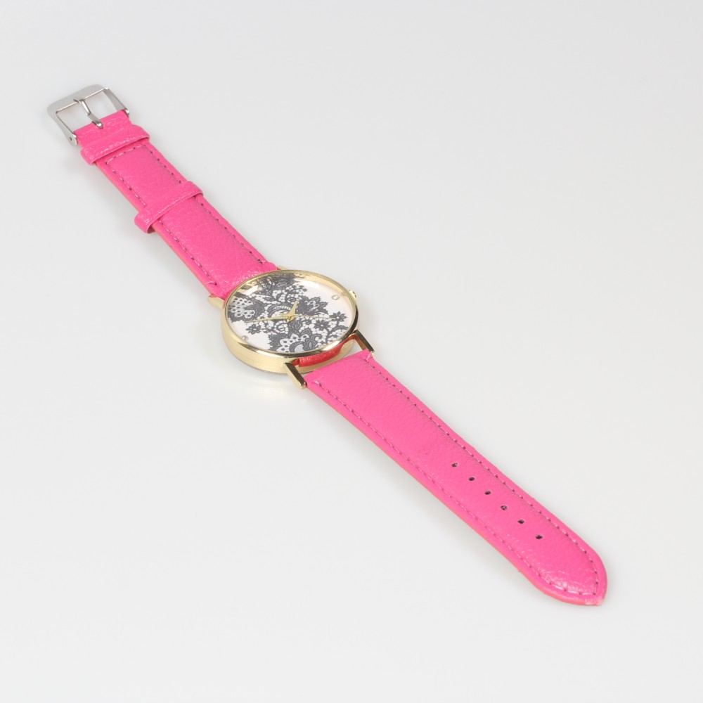 Montre fleurs oriental avec strass - Rose foncé