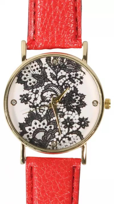 Montre fleurs oriental avec strass - Rouge