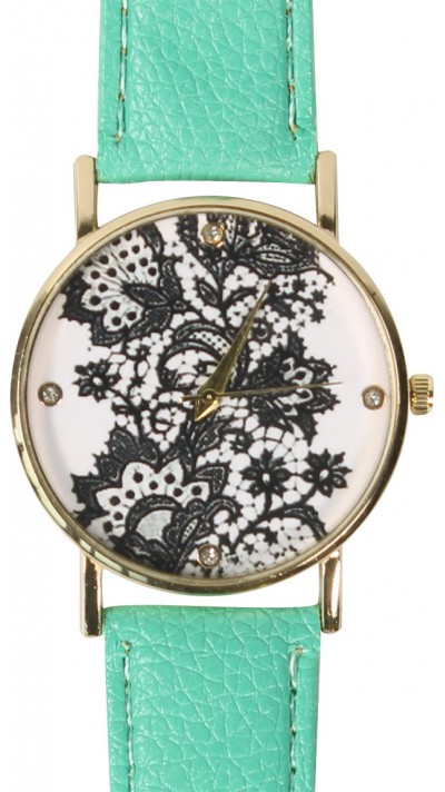 Montre fleurs oriental avec strass - Turquoise