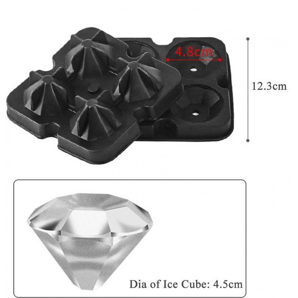 Eiswürfel Former aus Silikon für 4 kreative Eiswürfel in Diamanten Form - Schwarz