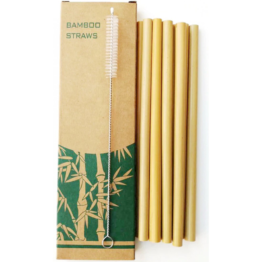 Set de pailles en bambou naturel en bois véritable avec brosse de nettoyage (10 pièces)