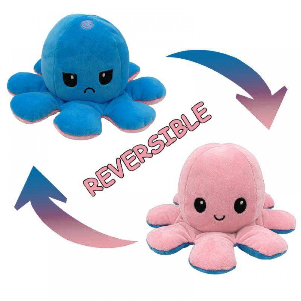 Peluche poulpe réversible double face Mood Octopus - Bleu / - Rose
