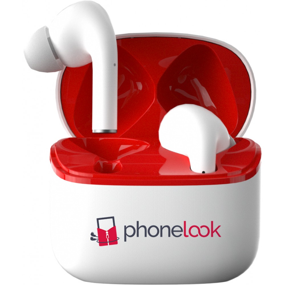 PhoneLook Pods "In-Ear" - Ecouteurs sans fil Bluetooth 5.0 intra-auriculaire avec microphone + étui de chargement sans fil + embouts en silicone - Blanc