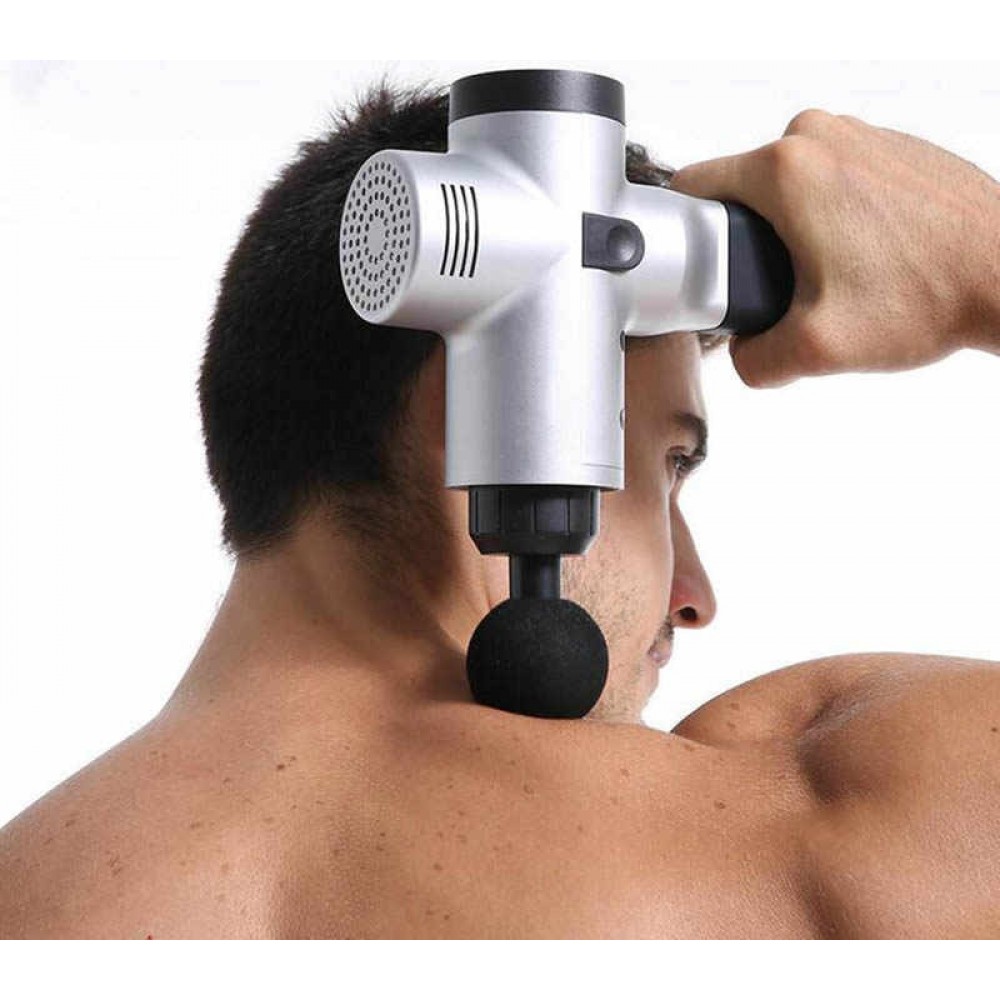 Massage Gun Premium - Pistolet de massage électronique professionnel pour relaxation musculaire incl. accessoires interchangeables - Argent