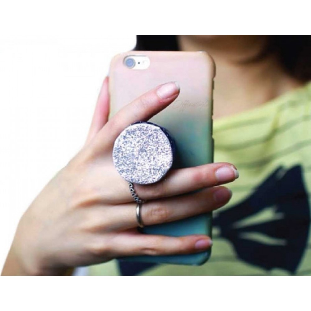 Pop Socket 3D Paillettes - Supp- Ort de doigt interchangeable pour Smartphone / Tablettes - Or