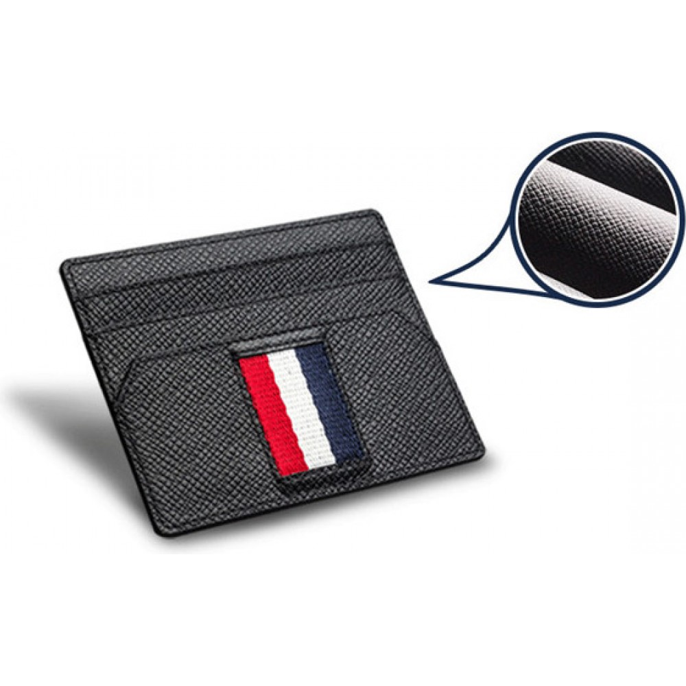 Étui à cartes Qialino Deluxe en cuir véritable avec 3 compartiments pour cartes - Noir