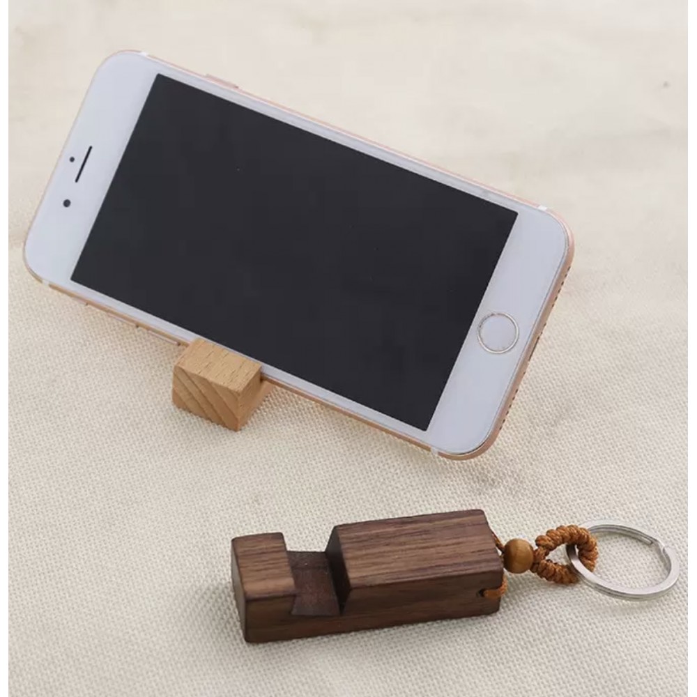 Porte-clé universel portable support-téléphone en bois - Brun clair