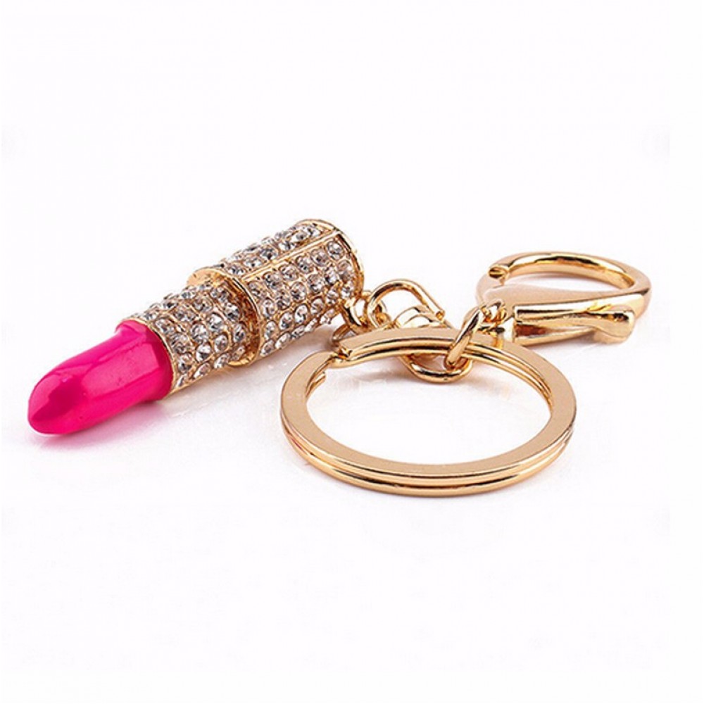 Porte-clés / bijoux universel - Lipstick brillant - Rose "Bling-bling" - Or/- Rose