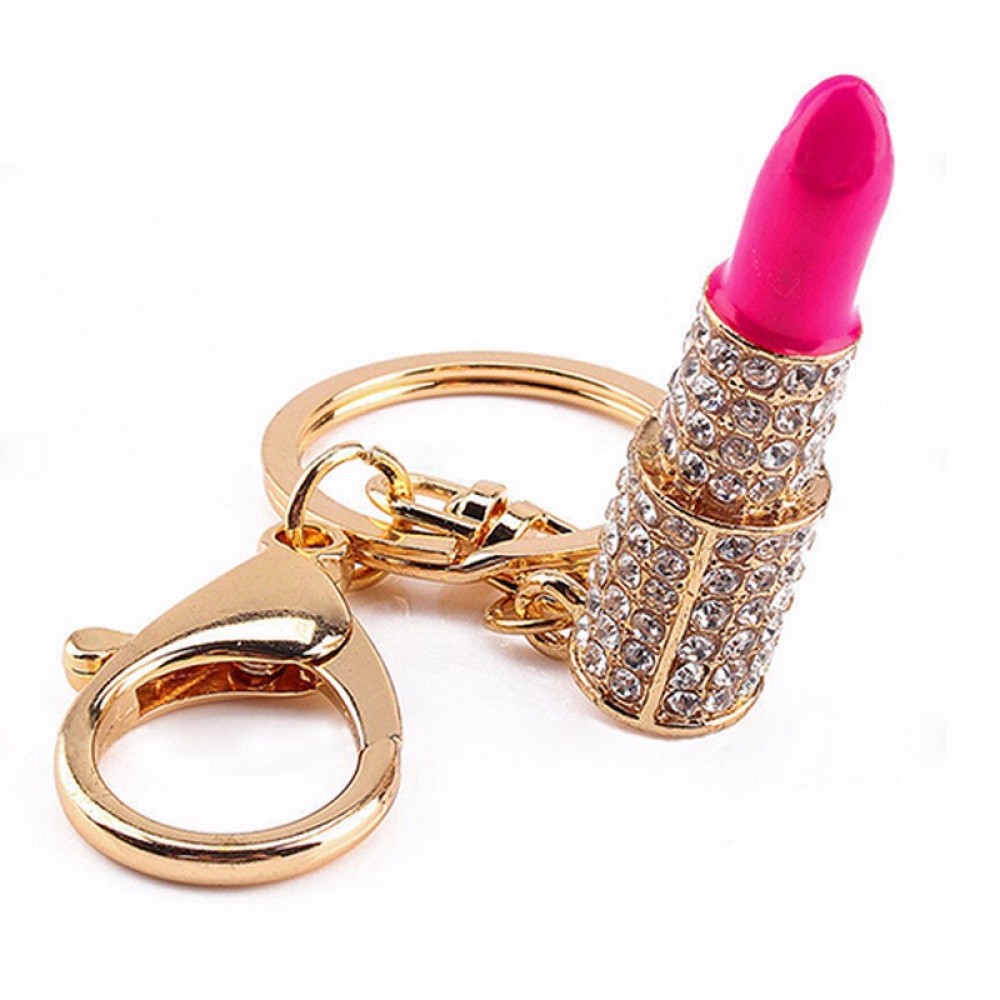 Universeller Schlüsselanhänger / Schlüsselring - Lippenstift / Lipstick brillant "Bling-bling" - Gold/- Rosa