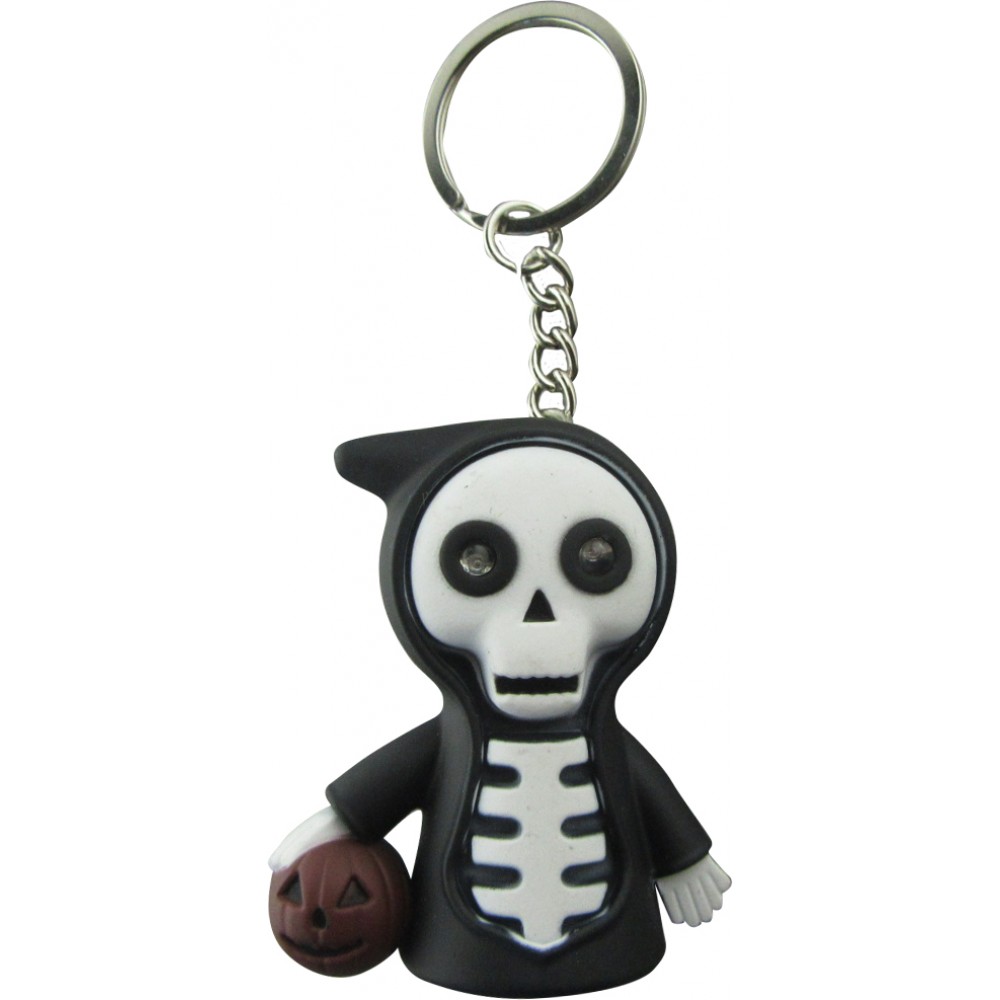 Porte-clés squelette effrayant pour Halloween avec yeux LED rouges - Fonctionnement à piles