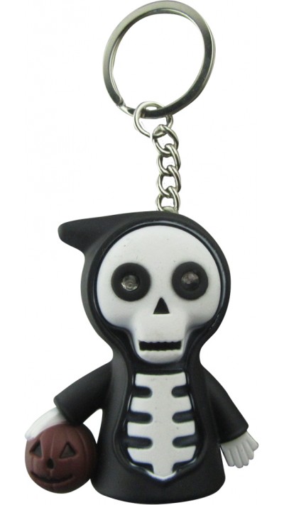 Porte-clés squelette effrayant pour Halloween avec yeux LED rouges - Fonctionnement à piles