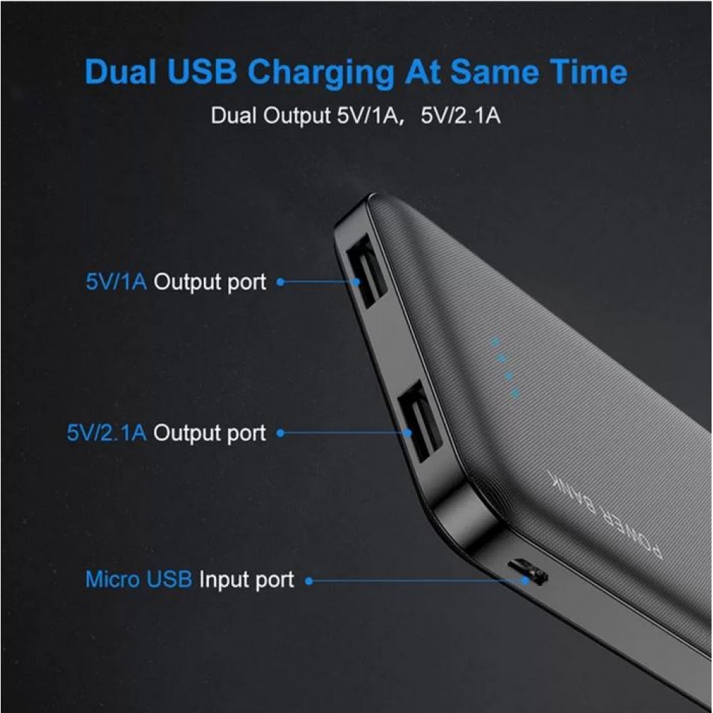 Power Bank Batterie externe 10000mAh Ultra Thin double USB / USB-C / Micro-USB - Noir