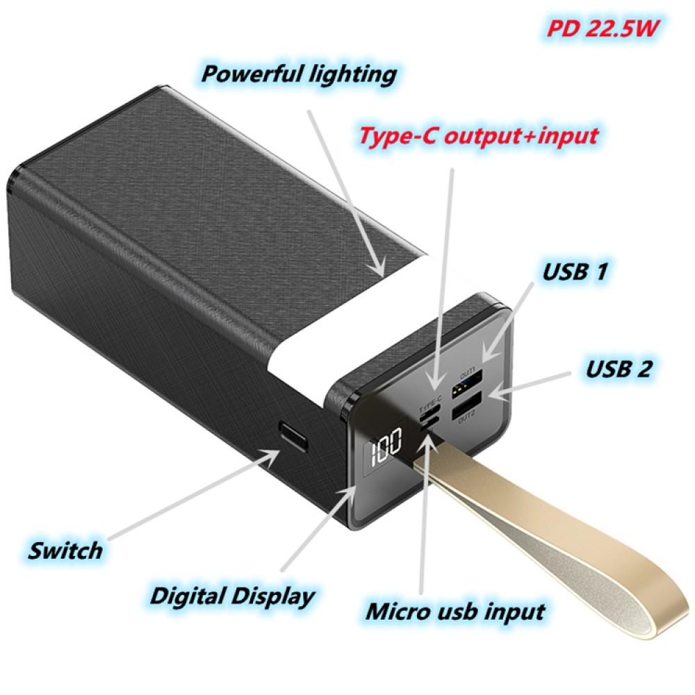 Luxuriöse Power Bank 50000mAh Fast Charging PD 22W LED Ultra Capacity - Weiss