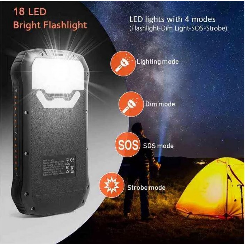 Solar Power Bank i26s 26800mAh portable Fast Charging LED IP66 Ultra Capacity - Blau