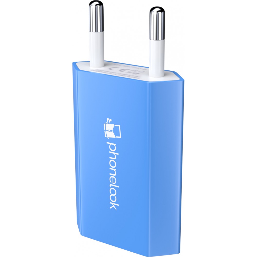 Prise de chargeur secteur mur adaptateur standard USB-A 5W PhoneLook - Bleu