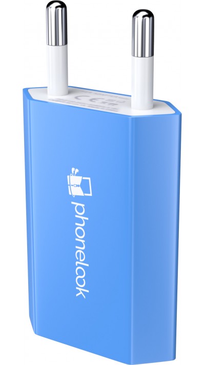 Prise de chargeur secteur mur adaptateur standard USB-A 5W PhoneLook - Bleu