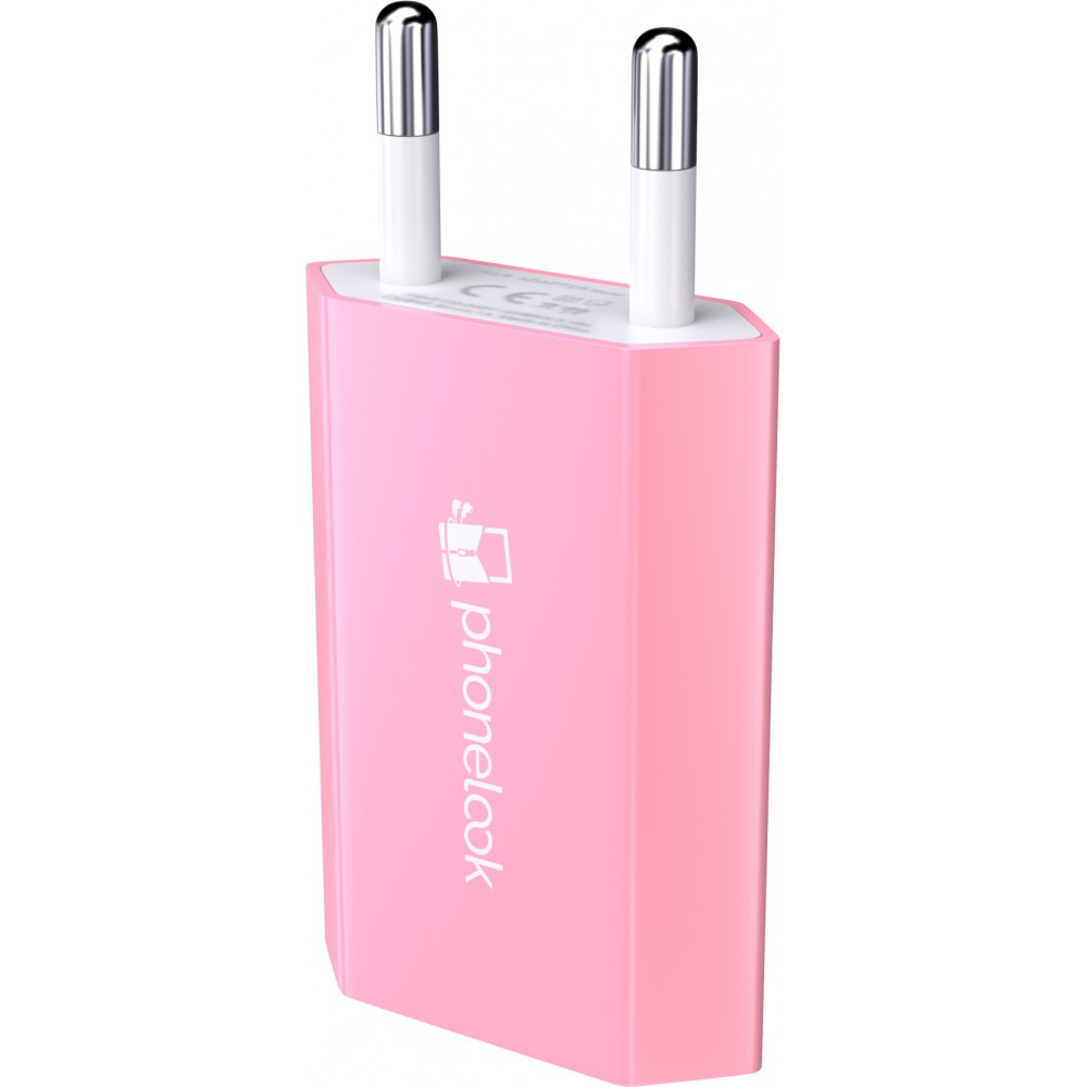 Standard CH Netz-Ladestecker USB-A Adapter 5W mit Logo PhoneLook - Hellrosa