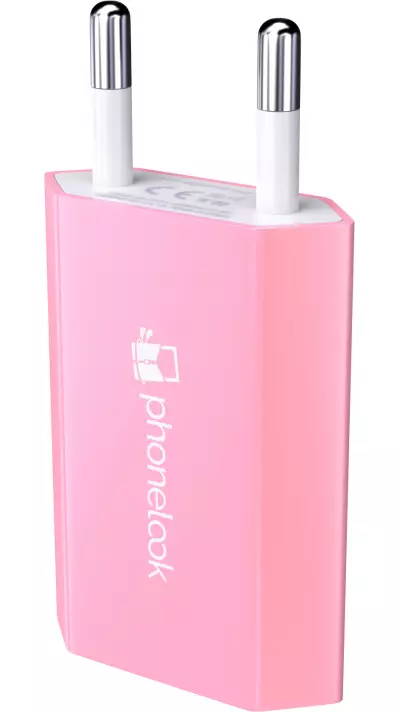Prise de chargeur secteur mur adaptateur standard USB-A 5W PhoneLook - Rose clair