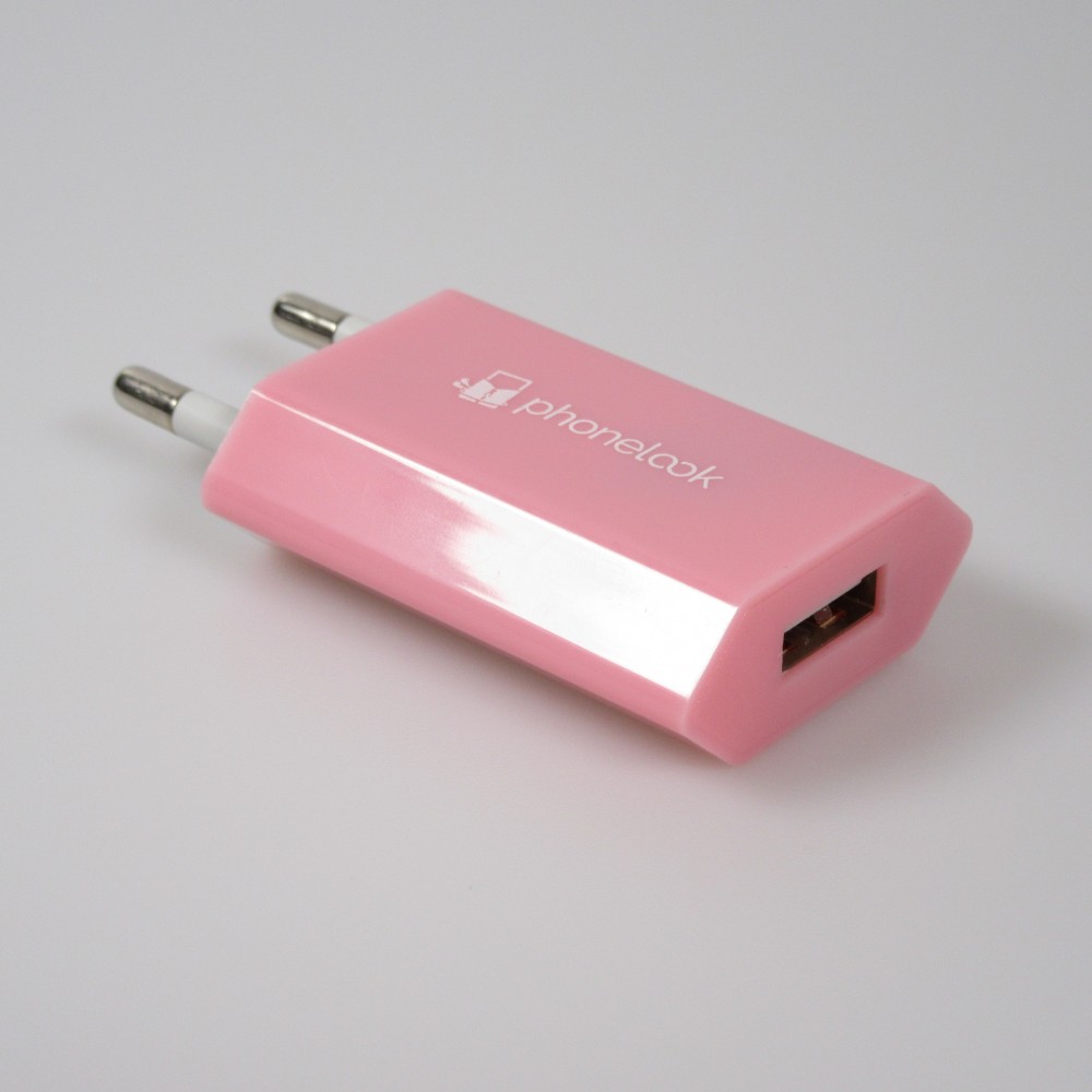 Prise de chargeur secteur mur adaptateur standard USB-A 5W PhoneLook - Rose clair