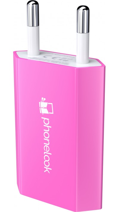 Prise de chargeur secteur mur adaptateur standard USB-A 5W PhoneLook - Rose foncé