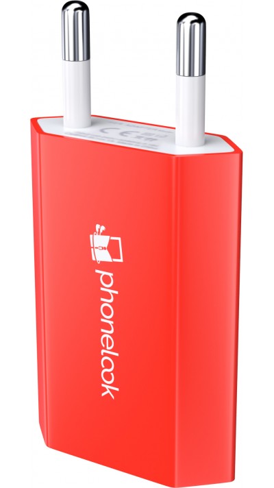 Prise de chargeur secteur mur adaptateur standard USB-A 5W PhoneLook - Rouge