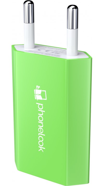 Prise de chargeur secteur mur adaptateur standard USB-A 5W PhoneLook - Vert