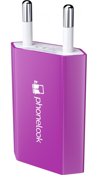 Prise de chargeur secteur mur adaptateur standard USB-A 5W PhoneLook - Violet