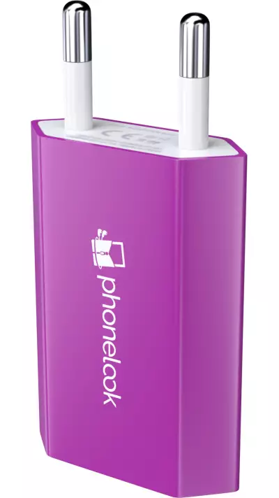 Prise de chargeur secteur mur adaptateur standard USB-A 5W PhoneLook - Violet
