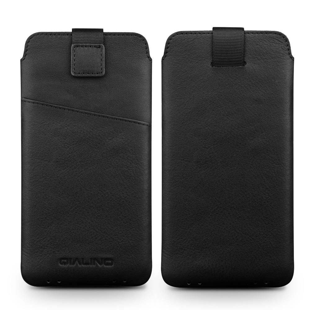 QIALINO 4,7 Zoll Smartphone-Tasche Echtleder mit Kreditkartenfach. - Schwarz