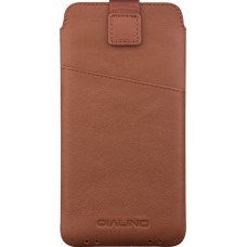 QIALINO pochette pour smartphone 6.1 pouces cuir véritbale avec fente pour carte de crédit - Brun