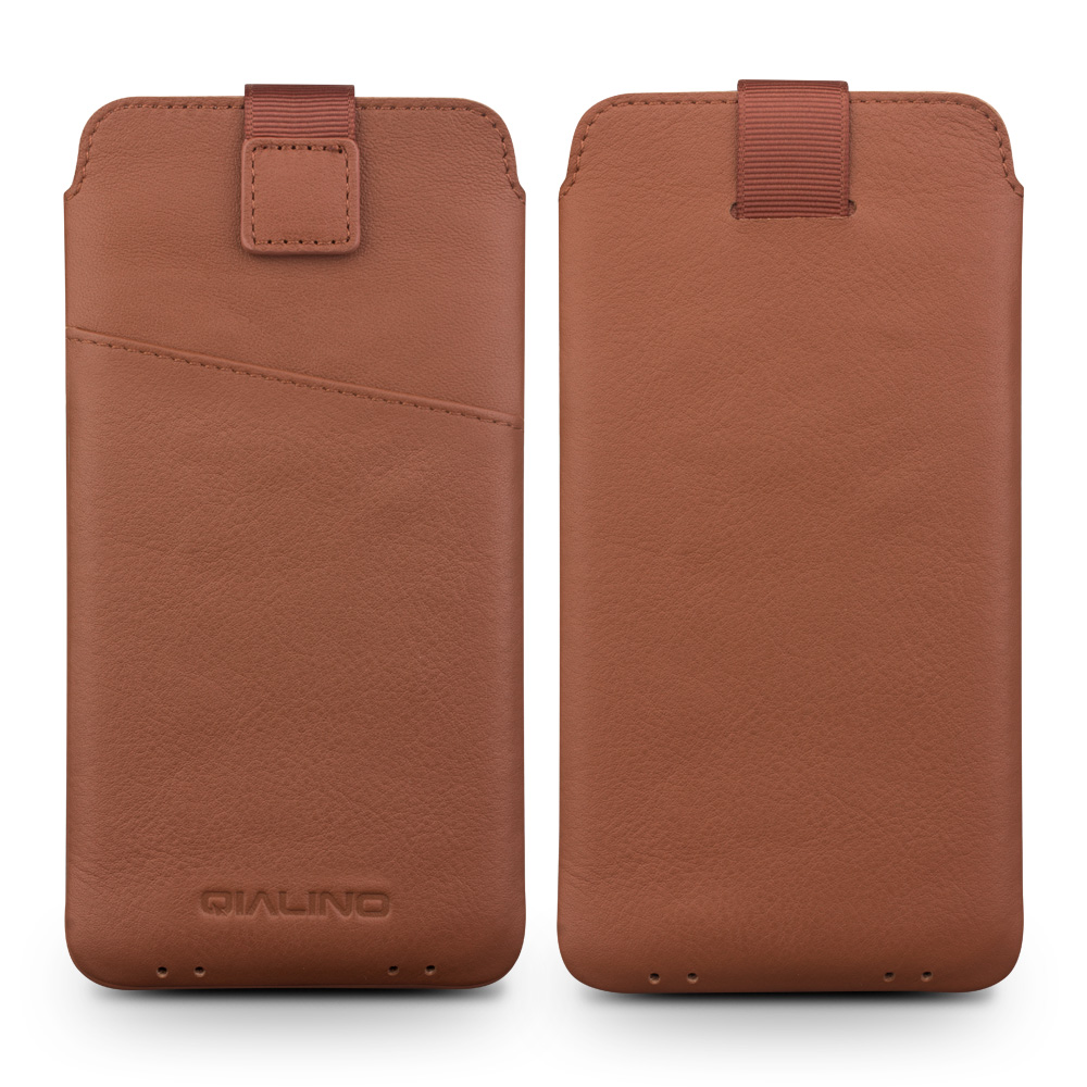 QIALINO pochette pour smartphone 6.1 pouces cuir véritbale avec fente pour carte de crédit - Brun