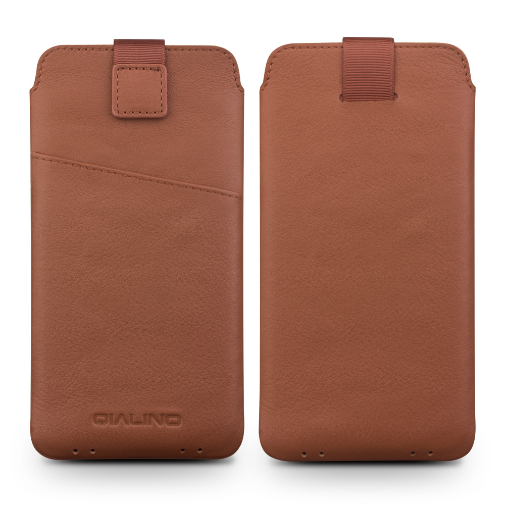 QIALINO pochette pour smartphone 6.1 pouces cuir véritbale avec fente pour carte de crédit - Brun