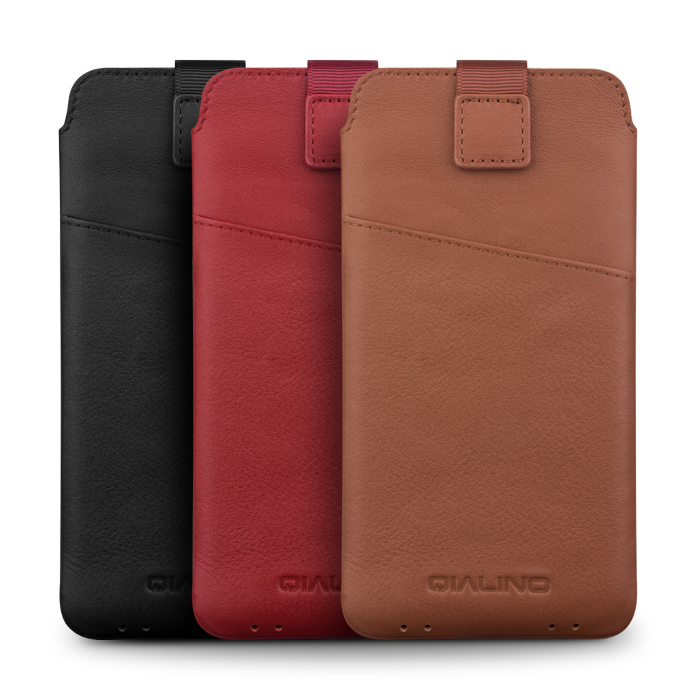 QIALINO 6.1 Zoll Smartphone-Tasche Echtleder mit Kreditkartenfach. - Braun