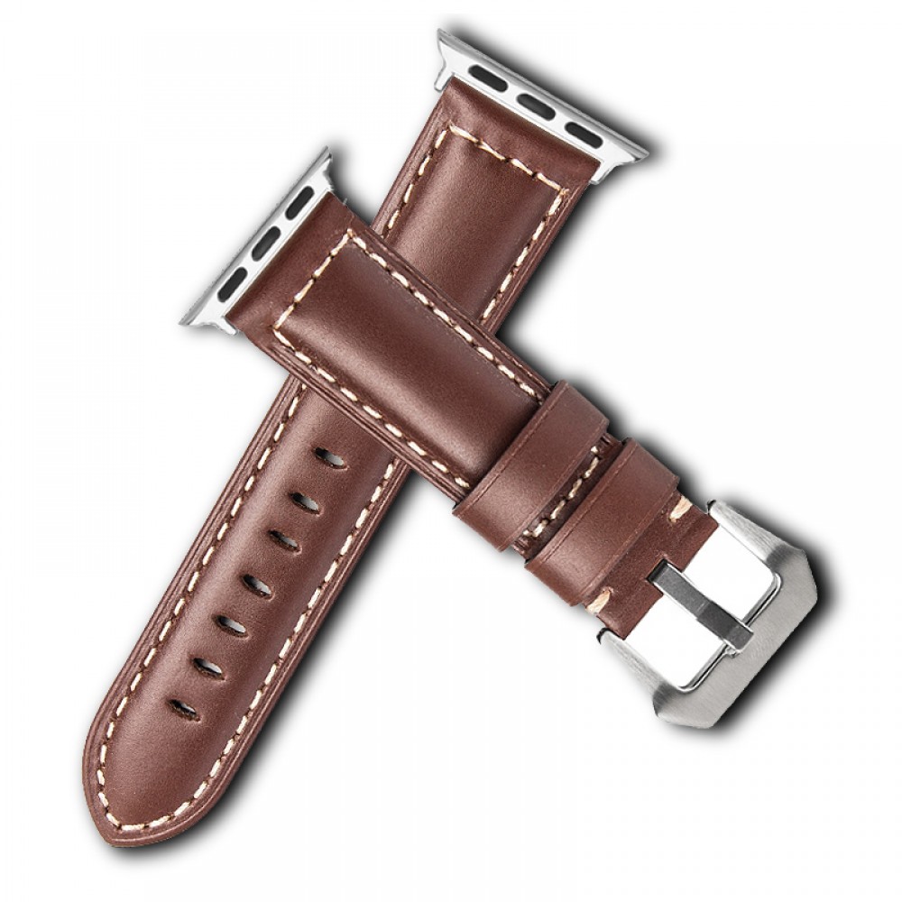 Qialino Bracelet cuir véritable brun - Apple Watch 42mm / 44mm / 45mm