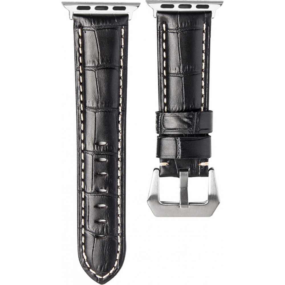 Qialino Bracelet cuir véritable croco noir - Apple Watch 38mm / 40mm / 41mm