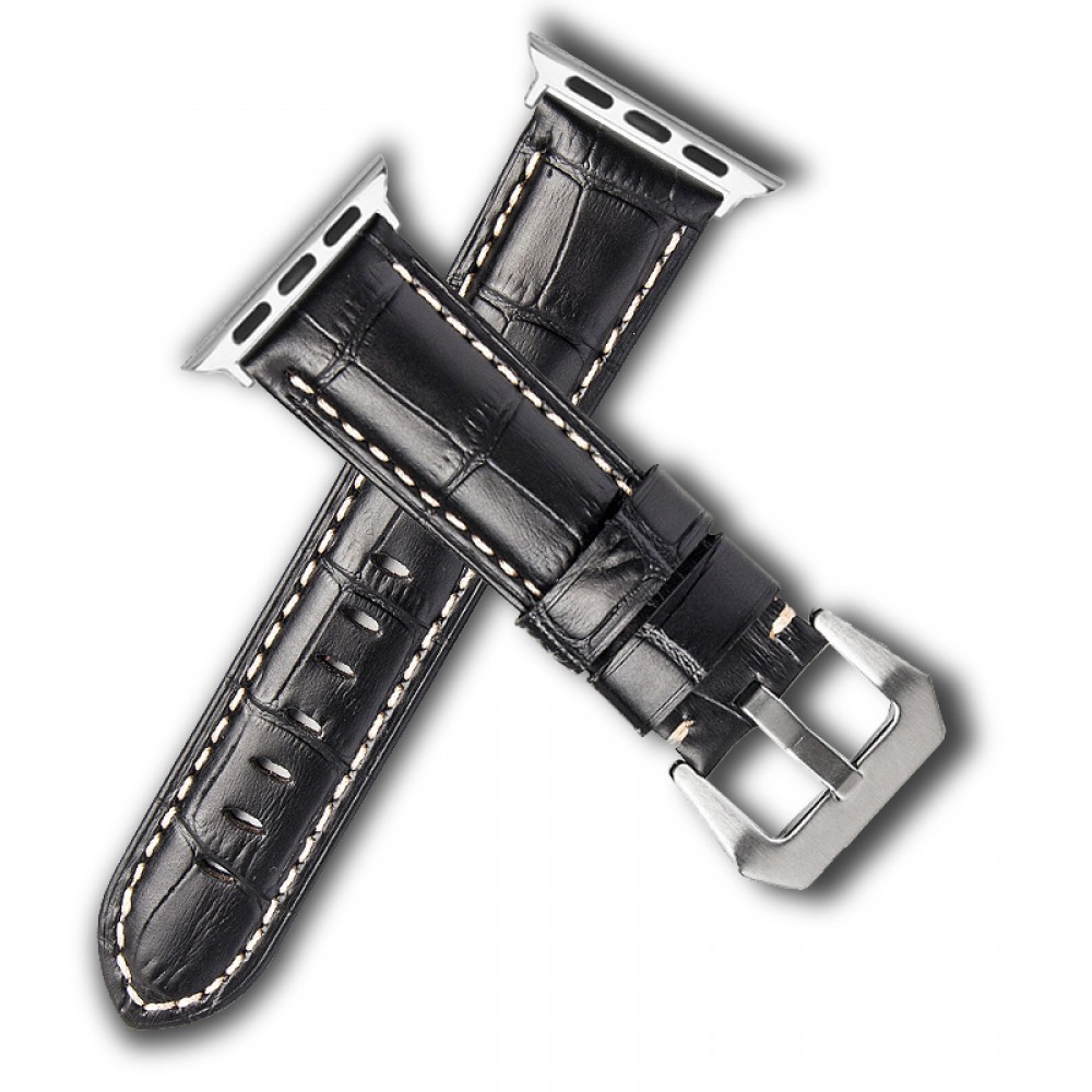 Qialino Armband aus echtleder croco schwarz - Apple Watch 38mm / 40mm / 41mm